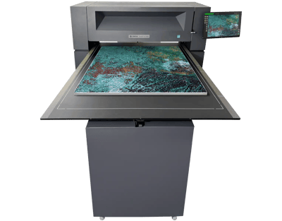 Large format contact-free art scanner SmartLF ivo 6000 with teal original on the table being scanned Large format contact-free art scanner SmartLF ivo 6000 with teal original on the table being scanned
